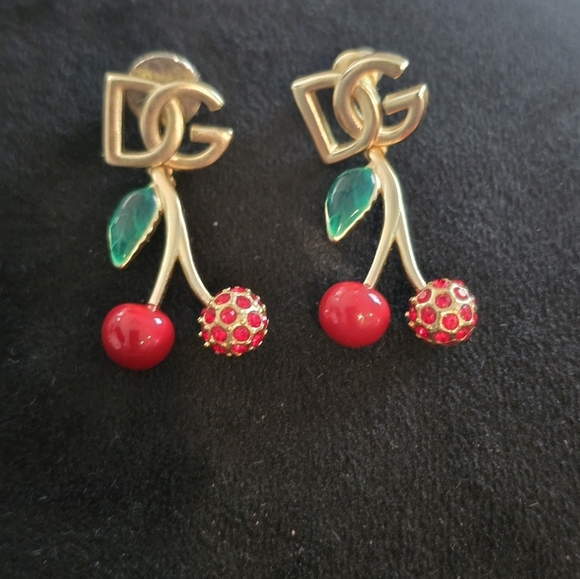 D&G 18kgp Cherry Drop Earrings - Gold and Red - Picture 2 of 9